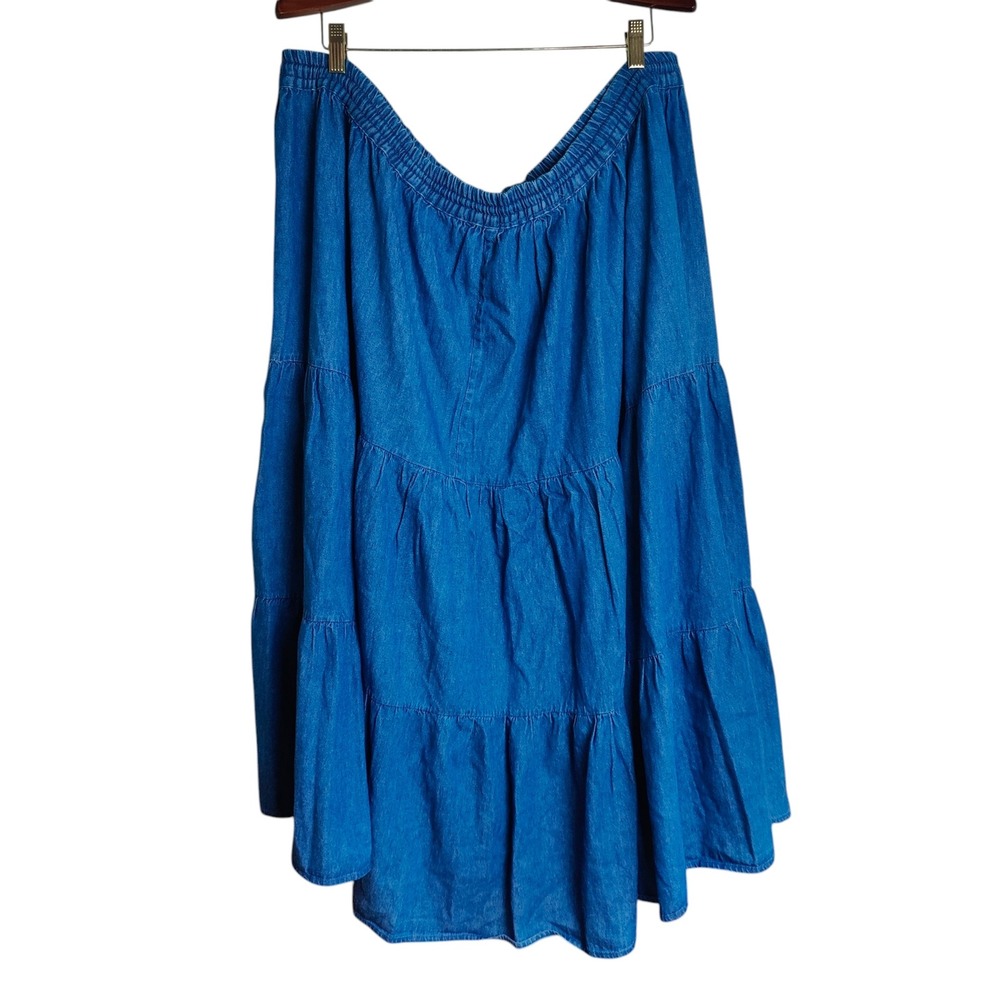Vintage Access 90s Denim Tiered Maxi Skirt Western Cottagecore Large Medium Wash - Picture 2 of 8